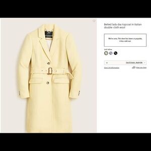 J.Crew Belted Lady Day Topcoat in Italian Double-Cloth Wool, Soft Yellow, 12
